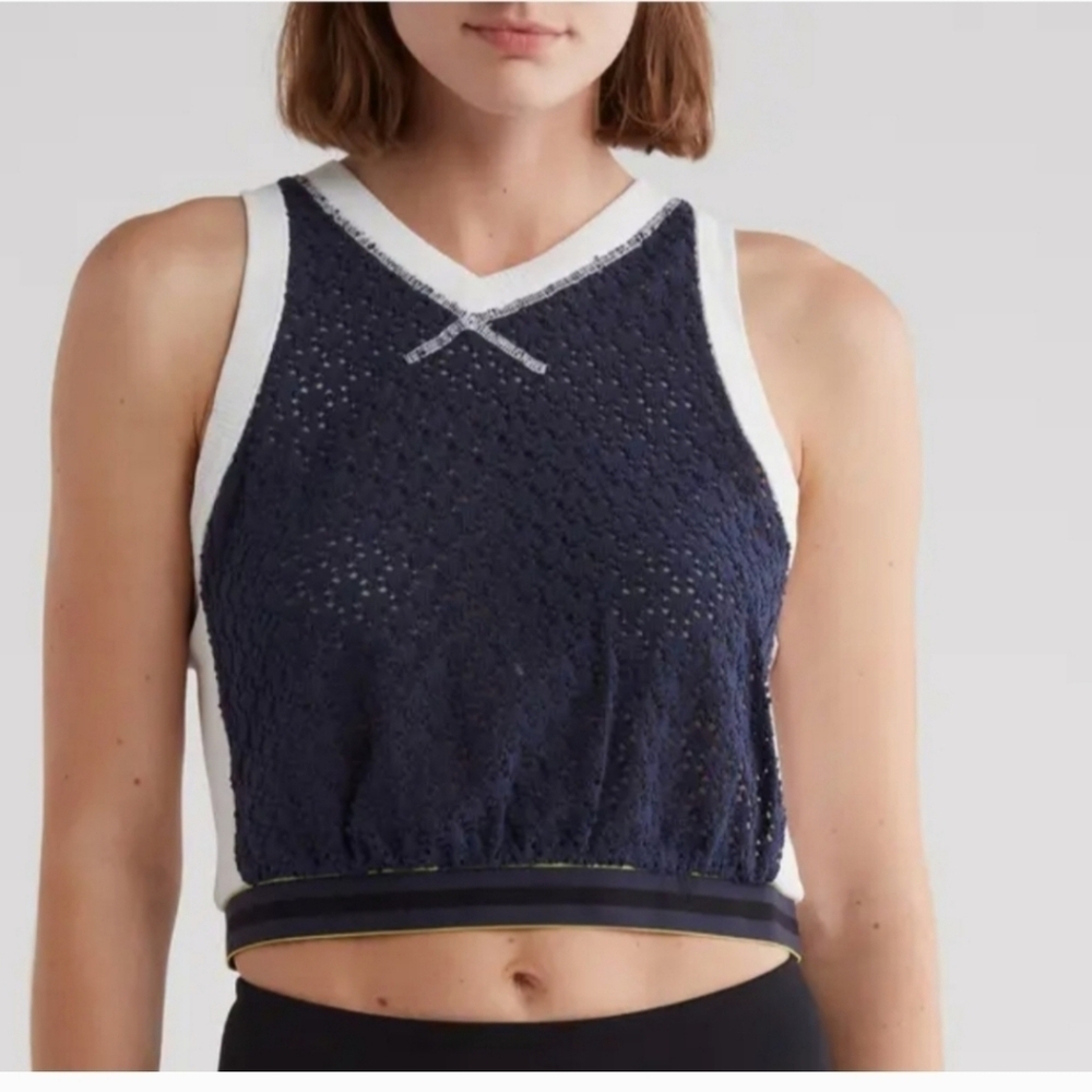 Free People Slam Dunk Top Sz M Blue White